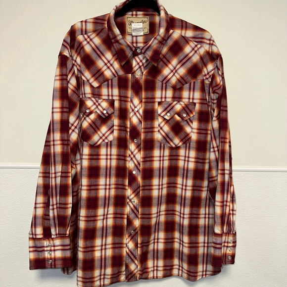 Men's Wrangler Western Fashion Pearl Snap Shirt 3XL Red Plaid Vintage - Picture 2 of 11